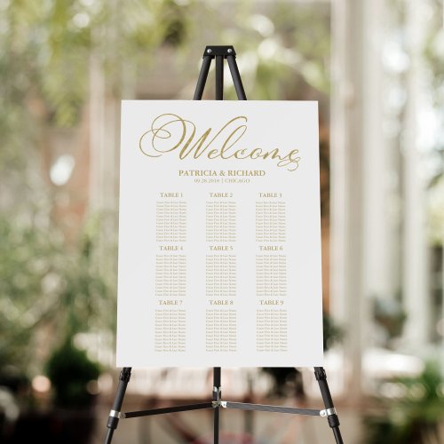 Gold Foil 9 Tables Wedding Seating Chart Foam Board