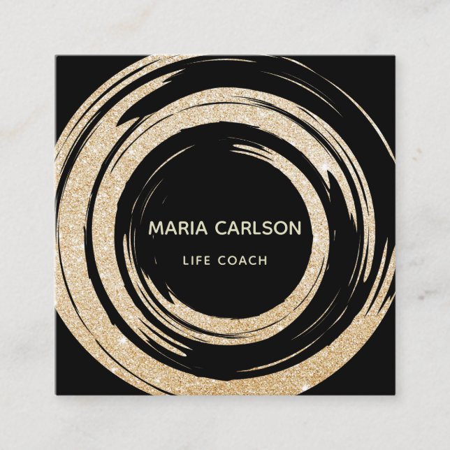 Gold foil abstract circles brushstrokes life coach square business card (Front)