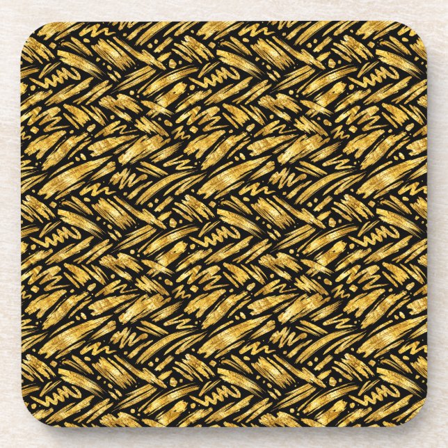 Gold Foil Abstract Pattern Beverage Coaster (Front)
