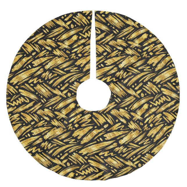 Gold Foil Abstract Pattern Brushed Polyester Tree Skirt (Front)