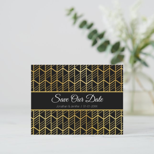 Gold Foil abstract Pattern Save The Date Announcement Postcard (Standing Front)