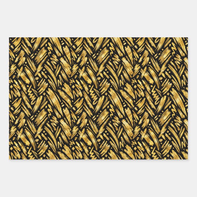Gold Foil Abstract Pattern Wrapping Paper Sheets (Front)