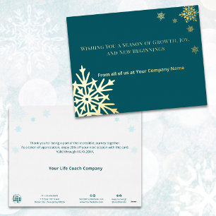 Gold Foil Accents Snowflakes Teal Holiday Card