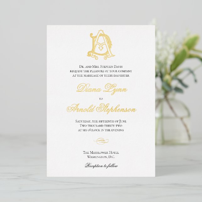 Gold Foil AD Monogram or DA Monogram Foil Invitation (Standing Front)