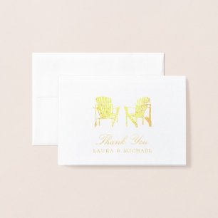 Gold Foil Adirondack Beach Chairs   Wedding Card