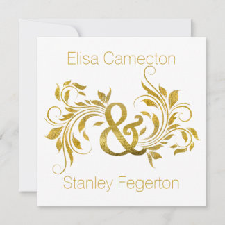 Gold foil ampersand flourish ornate floral wedding invitation