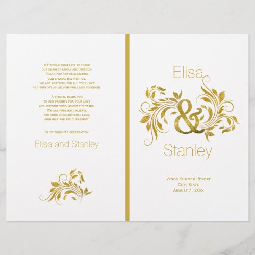 Gold foil ampersand scroll leaf wedding program