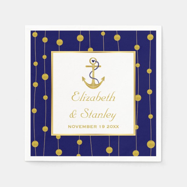 Gold foil anchor nautical modern wedding paper napkins (Front)