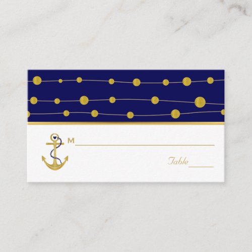 Gold foil anchor nautical navy wedding place card