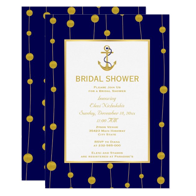 Gold Foil Anchor Nautical Wedding Bridal Shower Invitation