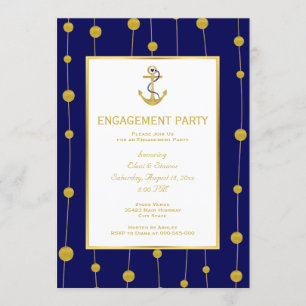 Gold foil anchor nautical wedding engagement party invitation