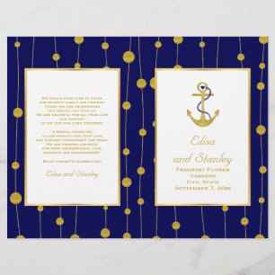 Gold foil anchor nautical wedding folded program