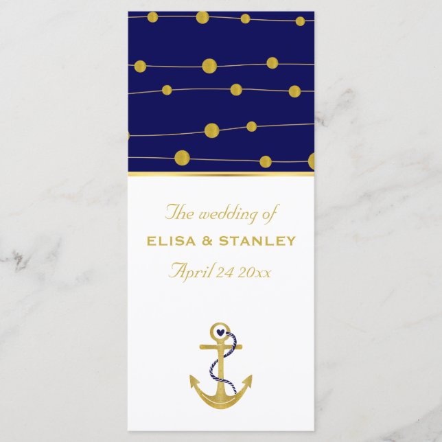 Gold foil anchor nautical wedding program (Front)