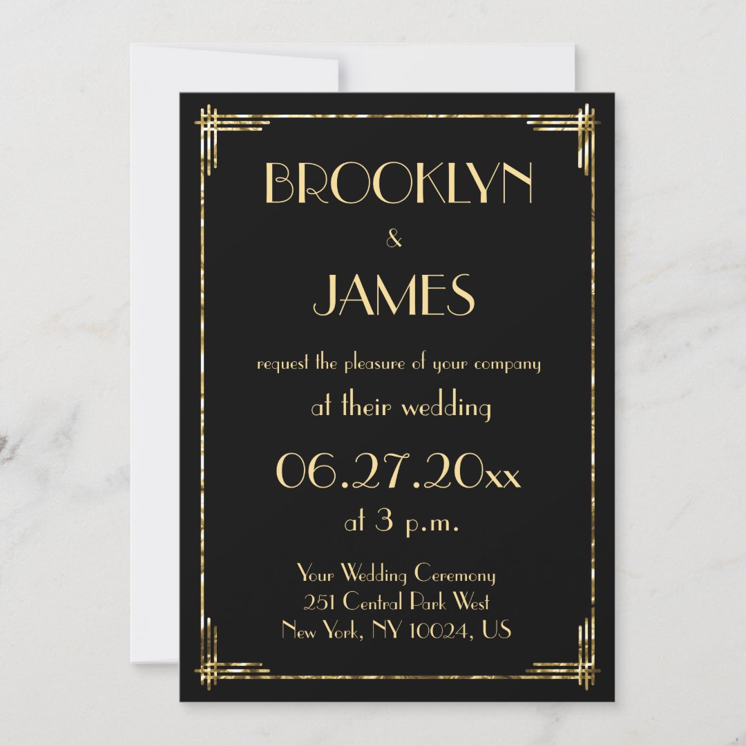 Gold Foil And Black Art Deco Wedding Invitations | Zazzle