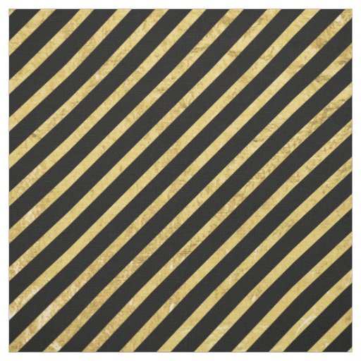 Gold Foil and Black Diagonal Stripes Pattern Fabric