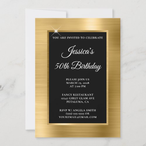 Gold Foil and Black Overlay 50th Birthday Invitation