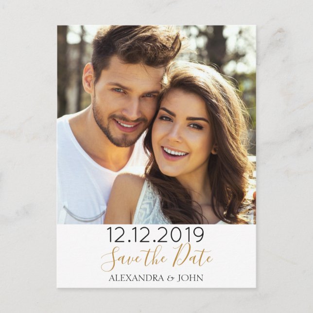 Gold Foil and Black Save the Date Photo Invitation (Front)