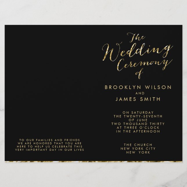 Gold Foil And Black Wedding Programs (Front)