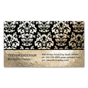 Gold Foil and Damask Pattern Business Card Magnet