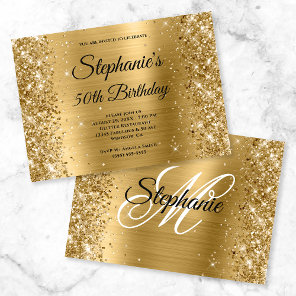 Gold Foil and Glitter Fancy Monogram Birthday Invitation