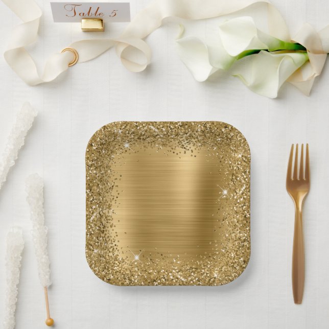 Gold Foil and Glitter Girly Glam Paper Plates (Wedding)