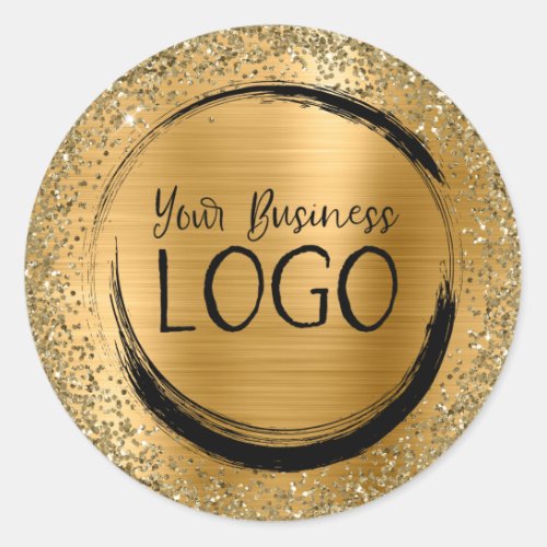 Gold Foil and Glitter Glam Business Logo Classic Round Sticker