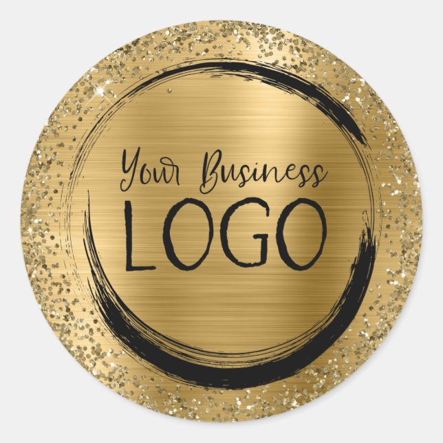 Gold Foil and Glitter Glam Business Logo Classic Round Sticker (Front)