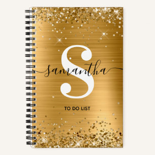 Gold Foil and Glitter Monogram To Do List Notebook