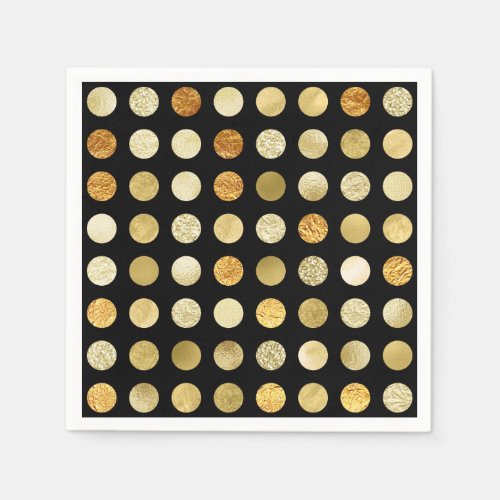 Gold Foil and Glitter Polka Dots Black Napkins