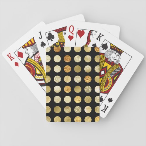 Gold Foil and Glitter Polka Dots Black Playing Cards