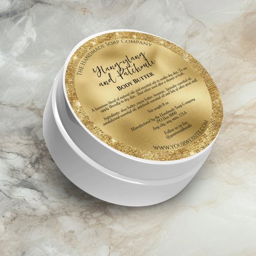Gold Foil and Gold Glitter Cosmetics Jar Label