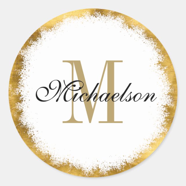 Gold Foil and Gold Monogram Classic Round Sticker (Front)