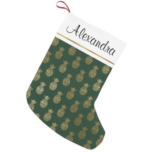 Gold Foil and Green Hawaiian Tropical Pineapples Small Christmas Stocking