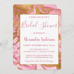 Gold Foil and Hot Pink Marble Bridal Shower Invitation