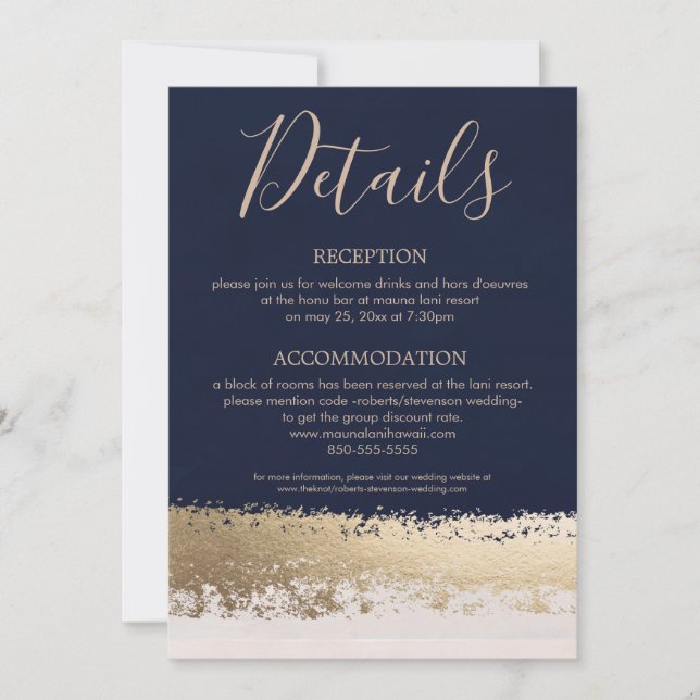 Gold Foil and Navy Wedding Details Invitation (Front)