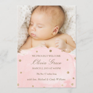 Gold Foil and Pink Watercolor Birth Announcements