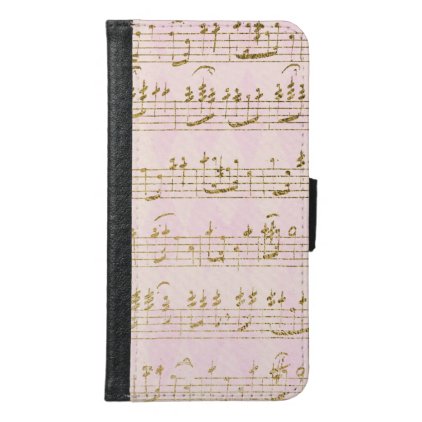 Gold Foil and Rose Gold Musical Notes Pattern Samsung Galaxy S6 Wallet Case