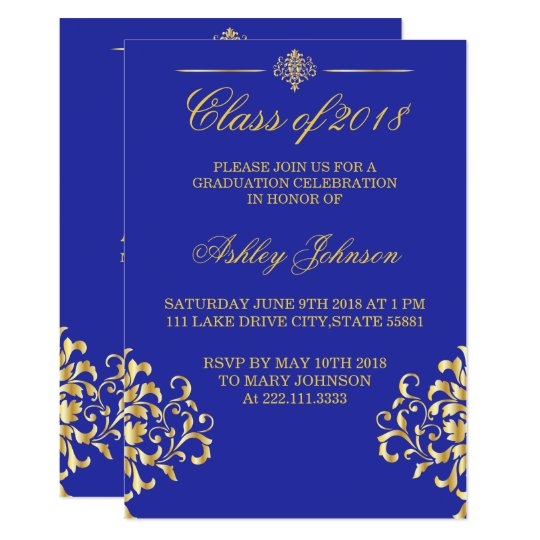 Gold foil and Royal Blue Graduation Invitation | Zazzle.com