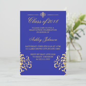 Gold Foil And Royal Blue Graduation Invitation | Zazzle