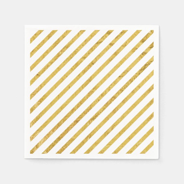 Gold Foil and White Diagonal Stripes Pattern Napkins (Front)