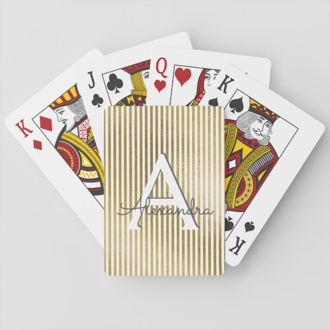 Gold Foil and White Striped Monogram Playing Cards (Back)