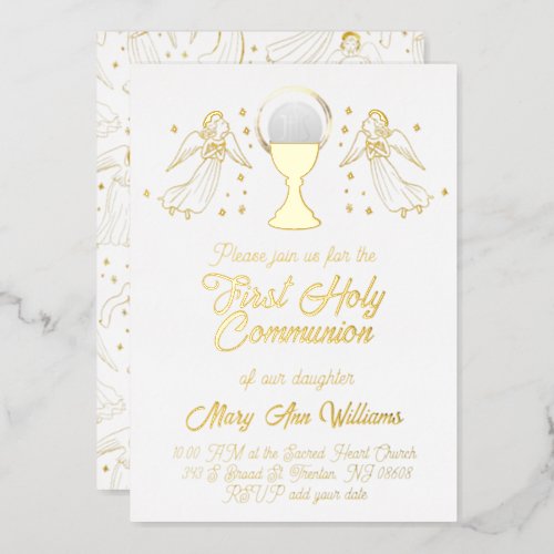  gold foil angels  First Communion Foil Invitation