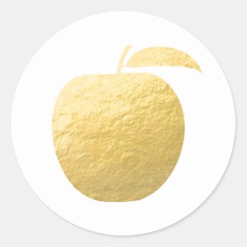 Gold Foil Apple Classic Round Sticker by GraphicsByMimi at Zazzle