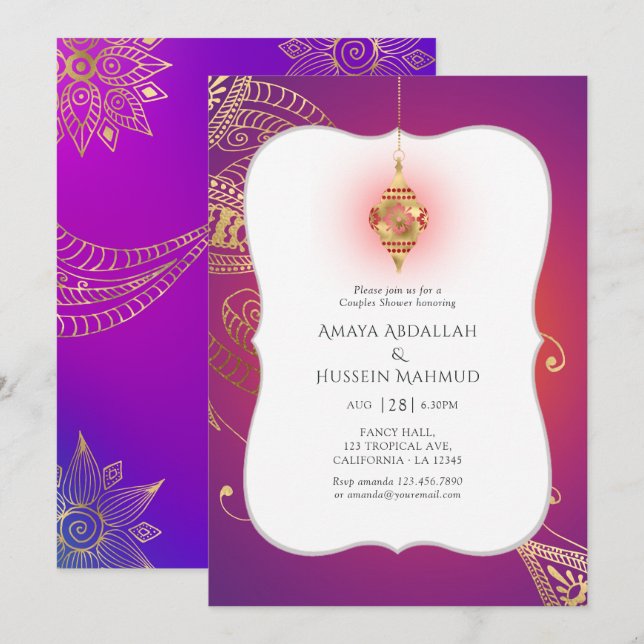 Gold Foil Arabian Bollywood Couples Shower Invitation (Front/Back)