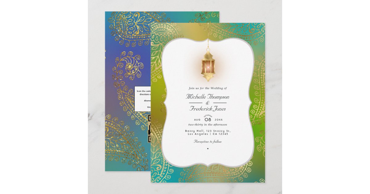 Gold Foil Arabian Bollywood QR Code RSVP Wedding Invitation | Zazzle
