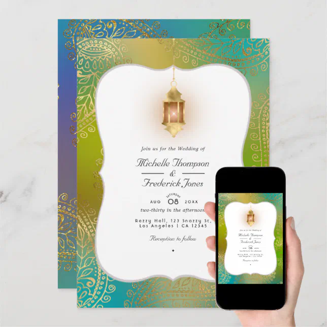 Gold Foil Arabian Bollywood QR Code RSVP Wedding Invitation Zazzle