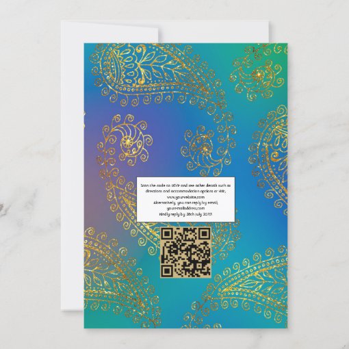 Gold Foil Arabian Bollywood QR Code RSVP Wedding Invitation | Zazzle