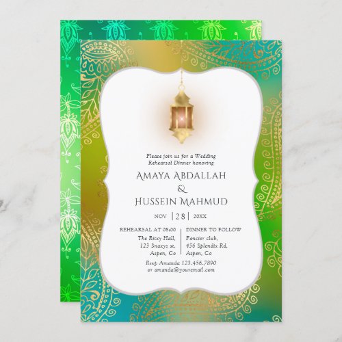 Gold Foil Arabian Bollywood Rehearsal Dinner Invitation