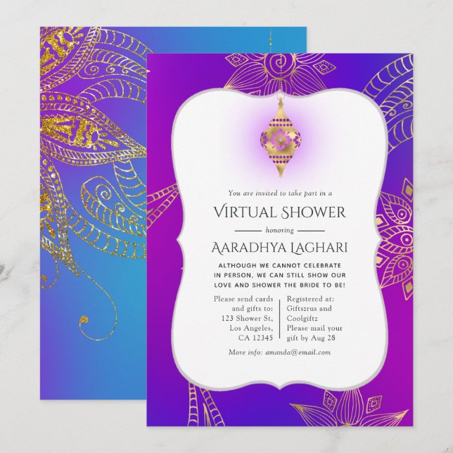 Gold Foil Arabian Bollywood Virtual Shower Invitation (Front/Back)