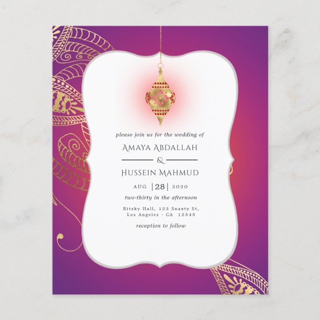 Gold Foil Arabian Bollywood Wedding Invitation Flyer (Front)